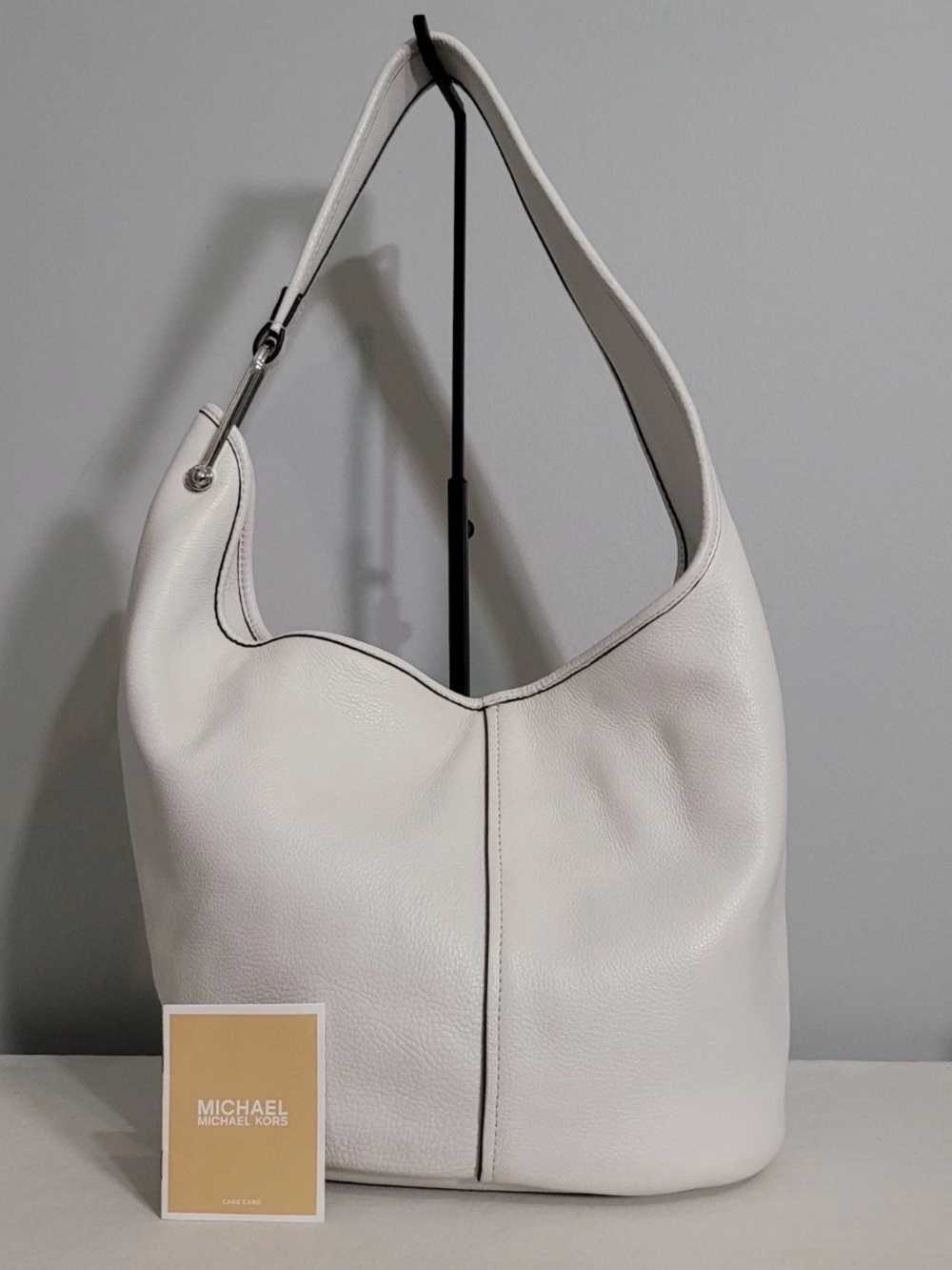 Michael Kors Hobo Shoulder Bag White Leather Silver Hardware